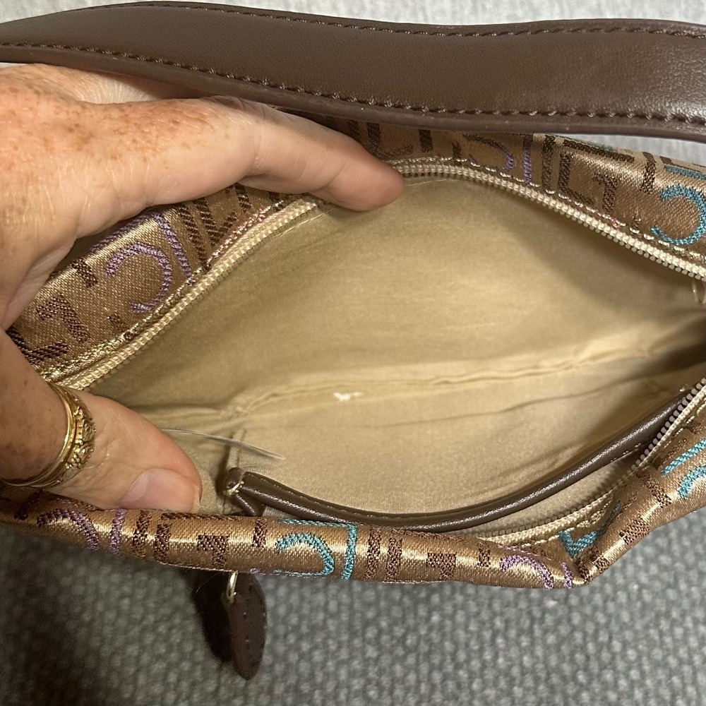 Liz Claiborne Y2K Monogram Jacquard Shoulder Bag Brown Multi Logo Baguette Purse - Picture 5 of 7